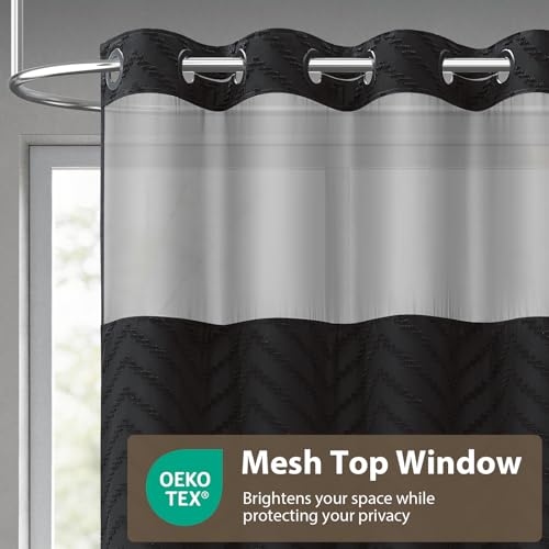 Black Hook Free Chevron Shower Curtain & Fabric Liner,72x87 | Less Time to install, 3 in 1 Fabric Shower Curtain and Liner Set with Magnets, Extra Long, Shower Curtains for Bathroom - color: A Black, size: 72"W x 87"L (Pack of 1)