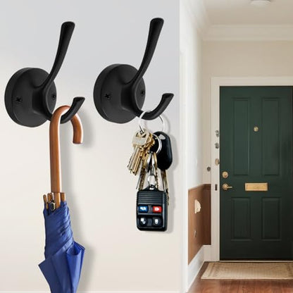 TOFIIGREM Black Towel Hooks, 2 Pack Coat Robe Hook Heavy Duty Metal Double Bathrobe Hook Wall Mounted, Hand Towels Hooks for Cubicle Bathroom Kitchen Closet Garage - color: Black, size: 2 Pack
