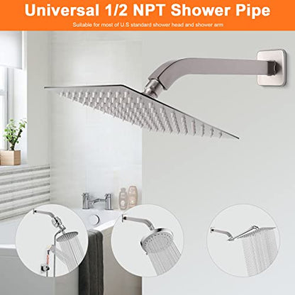 Shower Arm with Flange and Teflon Tape, Wall Mounted Square Shower Pipe 304 Stainless Steel Extension Arm for Fixed Shower Head & Handheld Shower (10 Inch, Brushed Nickel) - color: Brushed Nickel, style: 10 Inch