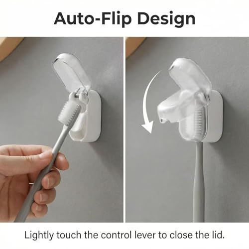 3 Pack Toothbrush Holder, Auto-Flip Cover & Dustproof (White) | Wall Mount Toothbrush Organizer, Detachable Design, Fits Manual & Sonic Brushes, Bathroom Storage for Family & Travel - color: White 3pcs