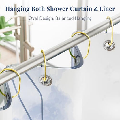 Bathway Shower Curtain Rings Gold Shower Curtain Hooks Anti-Drop Shower Rings for Curtain, Metal Shower Curtain Rings Rust Proof, Shower Hooks for Shower Curtain Rod, 12 Pcs Gold Curtain Rings - color: Gold, style: Modern Oval