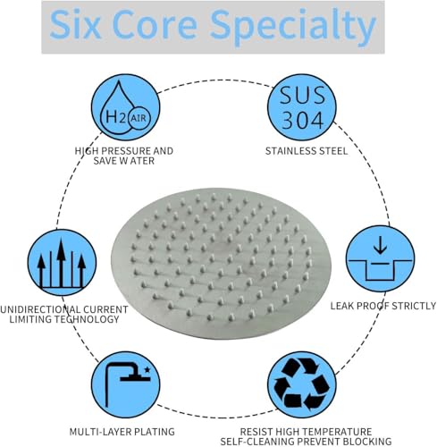 Round 6 Inch Stainless Steel Shower Head High Pressure Rainall Shower Head Brushed Nickel Ultra Thin Design-Best Pressure Boosting with Silicone Nozzle Easy to Install - color: Brushed Nickel, size: Round