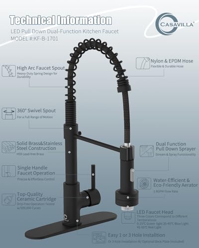Black Kitchen Faucet with LED light,Kitchen Faucet with Soap Dispenser,Faucet for Kitchen Sink,Single Handle Stainless Steel Kitchen Sink Faucets with Pull Down Sprayer,Camper Farmhouse RV Sink Faucet - color: A-Matte Black, style: Rustic