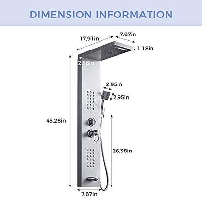 DELAVIN Stainless Steel Shower Panel Tower System, Wall-Mount Shower Panel | Rainfall Waterfall Shower Head, Massage Jets, Tub Spout, Handheld Shower, for Renovation, New Builds, Rentals & Contractors - color: Brushed Nickel-A