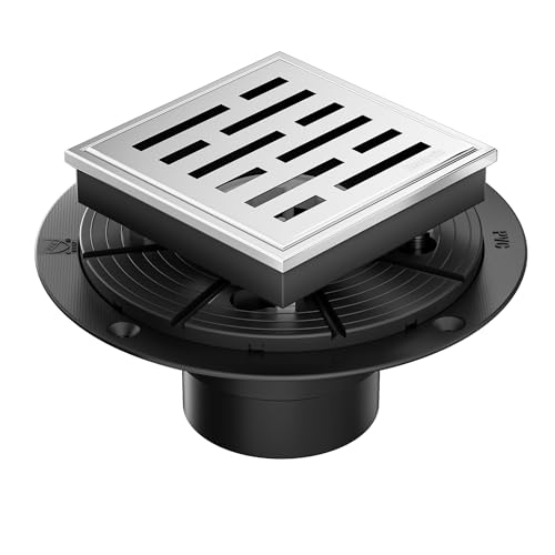 Neodrain 4" Square Shower Drain kit Brushed Nickel Floor Drain with Flange | 304 Stainless Steel Cover Removable Brick Grate High Flow, PVC Shower Drain Base for Bathroom cUPC Certified - color: Brushed Brick Pattern, size: 4 In