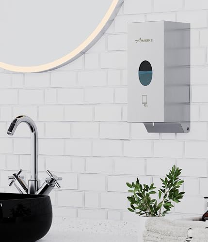 Commercial Automatic Wall-Mount Soap Dispenser, Stainless Steel | Touchless 800 mL dispenser with stainless steel exterior, oval window and keyed lock; requires 6 AA batteries, not included. - color: 2001 Silver