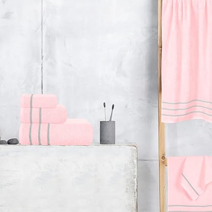 MyOwn Ultra Soft 6 Pack Cotton Towel Set, Contains 2 Bath Towels 28x55 inch, 2 Hand Towels 16x24 inch & 2 Wash Coths 12x12 inch, Ideal Everyday use, Compact & Lightweight - Pink, 71662 - color: Pink, size: 6-Piece Towel Set