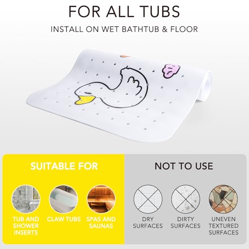 PRATIQUE Kids Bath Mat for Tub Non Slip，40 X 16 Inch Extra Long Kids Bathtub Mat Duck Bathtub Shower Mat Safety Anti Slip with Suction Cups and Drain Holes, Machine Washable - color: Small Duck