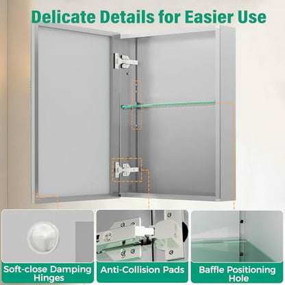 Medicine Cabinet Mirror,Bathroom Mirror with Storage 14 x 18 in | ﻿ Bathroom Medicine Cabinet With Mirror And Adjustable Shelves, Aluminum Recessed or Wall Mounted Medicine Cabinets - size: 14 x 18 inches