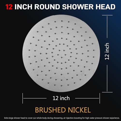 12 Inch Round Shower Head Wall Mount Rainfall Shower Head, Non-rust Stainless Steel High Pressure Rain Showerhead, Brushed Nickel