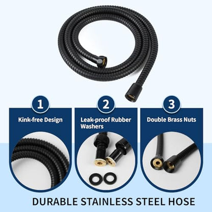 6-Mode Shower Head with Handheld, High Pressure Handheld Showerhead, Black | 3.94 Inch Handheld Spray with 59 Inch Stainless Steel Hose and Adjustable Shower Holder, Tool-free Installation - color: Black-3.94 Inch