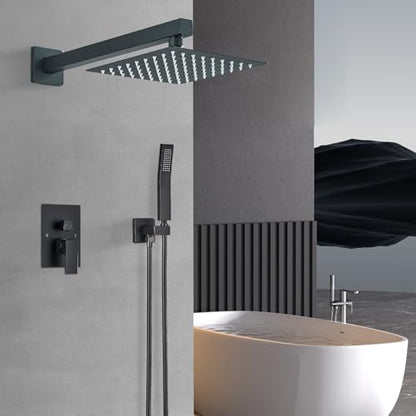 Shower Faucet Matte Black Shower System with 8 Inches Rain Shower Head and Handheld Spray Bathroom Luxury Rain Shower Faucet Set Complete Wall Mounted - color: Matte Black, size: Matte Black-8"