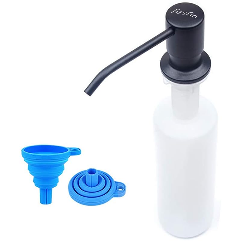 Soap Dispenser for Kitchen Sink (Matte Black), Built in Design Sink Soap Dispenser, Refill from The Top,Stainless Steel Kitchen Soap Pump with 10 fl.oz Bottle (300ml) - color: Matte Black, style: Antique
