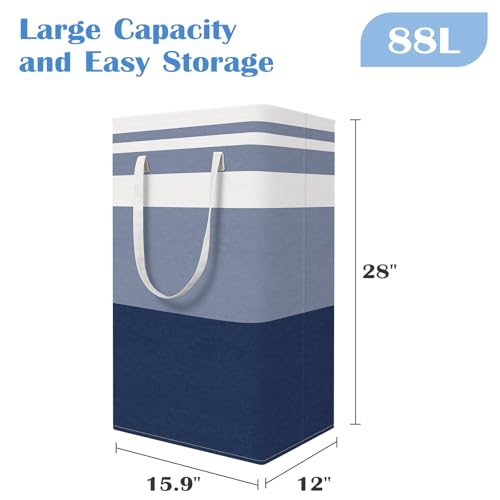 BlissTotes 3-Pack Laundry Basket, Collapsible Laundry Hamper, Blue, 88L | Laundry Clothes Hamper, Hampers for Bedroom, Freestanding Hamper with Handles, Clothes Laundry Basket - color: Blue, size: 88L