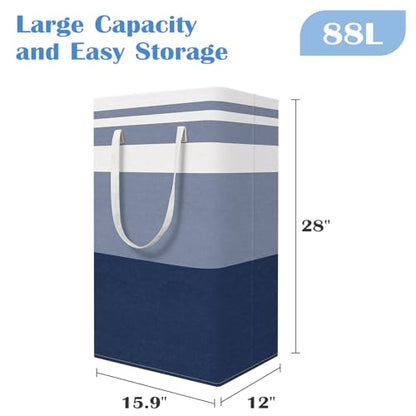 BlissTotes 3-Pack Laundry Basket, Collapsible Laundry Hamper, Blue, 88L | Laundry Clothes Hamper, Hampers for Bedroom, Freestanding Hamper with Handles, Clothes Laundry Basket - color: Blue, size: 88L