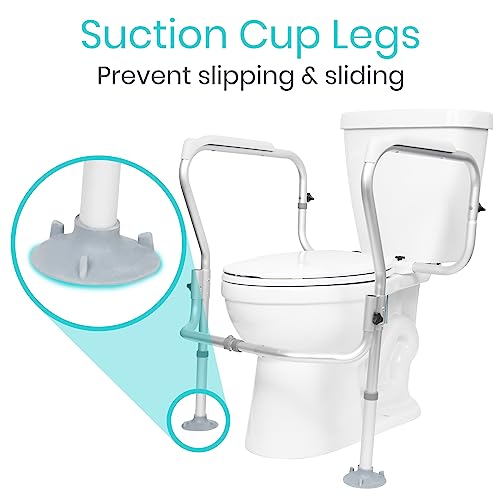 Vive Toilet Safety Rail Frame - Toilet Grab Bars for Elderly, Disabled | Assist Support Rails with Padded Handles - Stand Alone for Bathroom - Adjustable Non Slip for Adults, Seniors, Handicapped