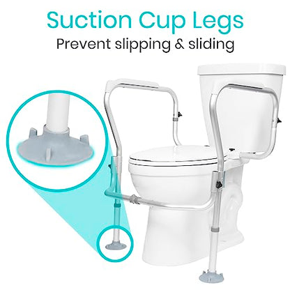 Vive Toilet Safety Rail Frame - Toilet Grab Bars for Elderly, Disabled | Assist Support Rails with Padded Handles - Stand Alone for Bathroom - Adjustable Non Slip for Adults, Seniors, Handicapped