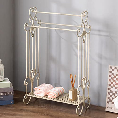 Free Standing Towel Rack for Bathroom 3 Tier Metal Towel Rack Stand with Shelf Floor Towels Rack Freestanding for Bath Towels, Hand Towels, Washcloths, Modern Retro White - color: Retro White