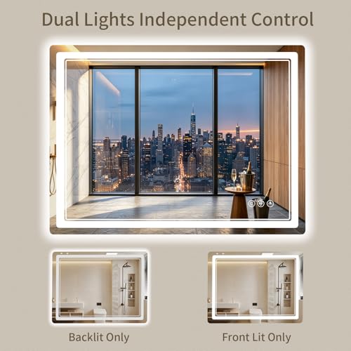 30"x40" LED Bathroom Mirror with Lights, Backlit + Front Lit, Anti-Fog, Lighted Bathroom Mirror for Wall, HD Shatterproof Tempered Glass, Dimmable, Memory Function (Horizontal/Vertical) - size: 40"L x 30"W
