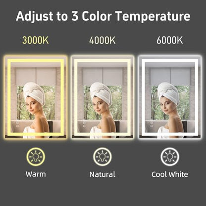 36"x 24" LED Bathroom Mirror with Lights, Anti-Fog, Dimmable, Backlit + Front Lit Smart Mirror, Lighted Bathroom Vanity Mirror for Wall, Shatter-Proof Tempered Glass(Horizontal/Vertical) | Front & Backlit, Memory Function, HD Tempered Glass Vanity Mirror,