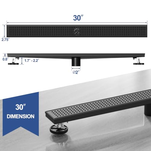 Neodrain 30" Linear Shower Drain, Matte Black 304 SS Bathroom Linear Drain | Black Shower Drain with Quadrato Grate& Adjustable Feet, Long Rectangle Shower Floor Drain in Bathroom, Balcony etc, cUPC - color: Matte Black, size: 30 In