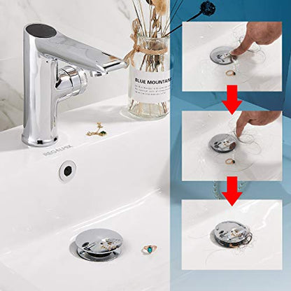 Vessel Sink Drain,Bathroom Pop-up Drain with Detachable Basket Stopper, Anti-Explosion and Anti-Clogging Drain Strainer, Sink Drain Assembly with Overflow Polished Chrome, REGALMIX RWF083H - color: Chrome, size: With Overflow