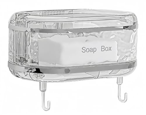 Soap Holder with Hooks, Rotating 1-Layer Soap Holder with Self Draining, Wall Mounted No Drilling Soap Dish for Shower, Kitchen, Bathroom - size: 1-layer