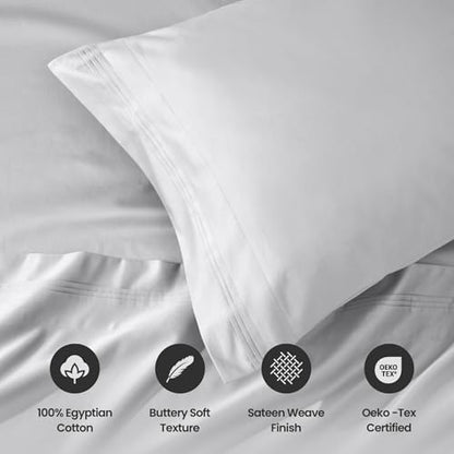 Superior Egyptian Cotton 4 Piece Sheet Set, Luxury 1000 Thread Count, Modern Design, Sustainable Sheets, Soft Basics, Solid, Deep Pocket Fitted Sheet, Flat Sheet, Pillowcases, Olympic Queen, Platinum - color: Platinum 01, size: Super Queen