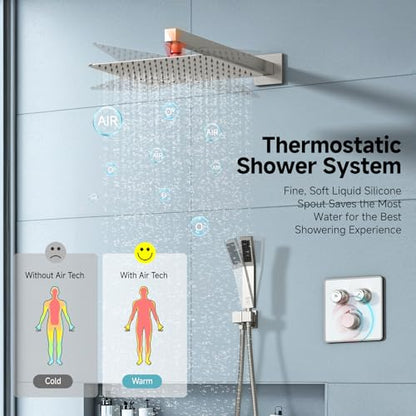 SR SUN RISE 100℉ Brushed Brushed Nickel Shower System,10 Inch | Luxury Rainfall Shower Head,High-Pressure Handheld Shower,Soild Brass,Wall Mount,Valve and Trim Kit Included - color: Brushed Nickel, style: 10"