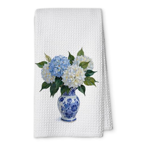 Blue and White Chinoiserie Kitchen Towels,Floral Hydrangea Fingertip Decor Hand Towels for Bathroom Clearance,Waffle Farmhouse Porcelain Decor for High End Hostess Gifts-A11 - color: Color_11