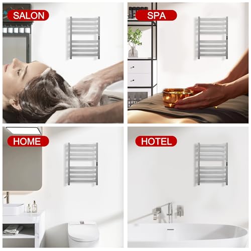 Heated Wall Mounted Electric Towel Warmer Rack,Timer & Temperature Control, 8 Bar Stainless Steel Towel Heater for Bathroom (Brushed, 8 Bars) - color: Brushed, size: 8 Bars
