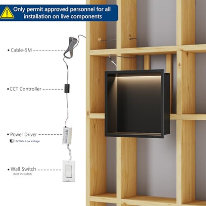 Qeke 12" X 12" Stainless Steel Shower Niche w/ 3 CCT Dimmable Light, Black | No Tile Needed Wall Niche, Recessed Niche w/ Light(3000K/4000K/6000K), IP66 Waterproof, Space Saving & Durable - color: Matte Black, size: 12" X 12"