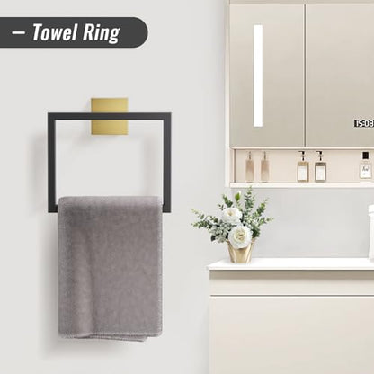 YACVCL Towel Bar Set, 5-Piece Black and Gold Bathroom Hardware Set, Black&Gold Bathroom Accessories Set, SUS304 Stainless Steel 23.6 Inch Towel Holder Towel Racks Set Wall Mounted - color: Black&gold, size: 5 Pieces