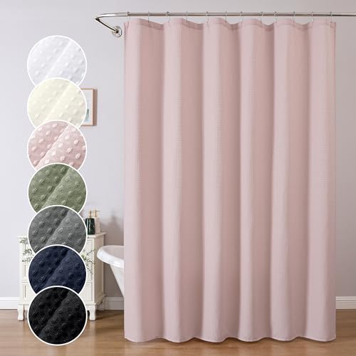 Blush Shower Curtain 96 Inch Extra Long, Waffle Weave Textured Fabric Bathroom Curtains, Water Repellent Thick Soft Hotel Spa Luxury Elegant Bath Curtain, Machine Washable, Blush, 72x96 Inch - color: Blush, size: 72"W x 96"L (Pack of 1)
