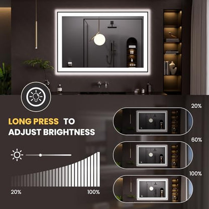 LOAAO 48"X32" LED Bathroom Mirror Black Framed | Anti-Fog, Dimmable, Memory Function, Tempered Glass, Lighted Vanity Mirror for Wall - size: 48"L x 32"W