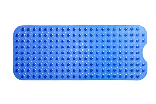Extra-Long Non-Slip Bathtub & Shower Mat 39”x16” (Smooth/Non-Textured Tubs Only) Safe, Clean, Machine-Washable, Superior Grip&Drainage, Vinyl, Transparent Blue - color: Transparent Blue, size: 39" x 16" (Rectangular)