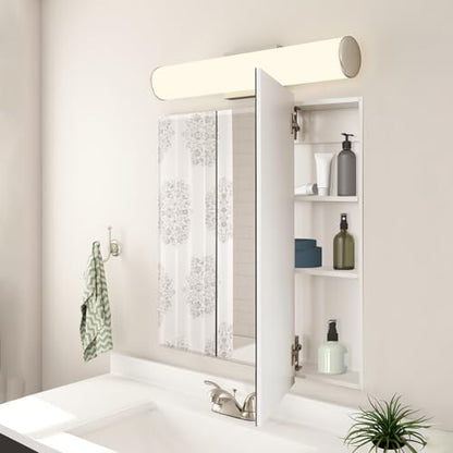 Design House Cyprus Bathroom Medicine Cabinet with Mirror, 25 Inch Recessed or Surface Mount Cabinet, 3 Frameless Mirrored Doors, 2 Shelves, White, Pre-Assembled, 597484 | Adjustable Shelves, Wall Mount, Contemporary/Modern, Wood, Bath, 597484 - size: 25