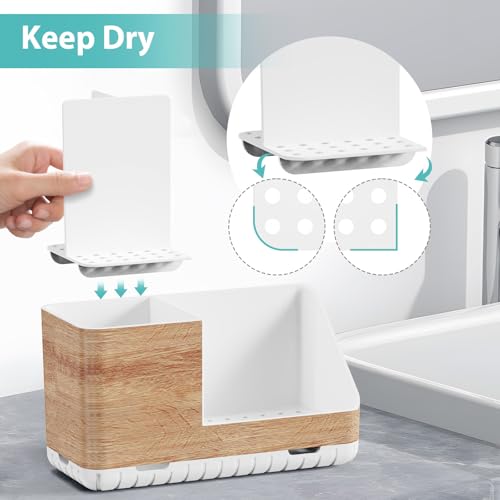 Toothbrush Holders for Bathrooms Countertop Organizer (Wood Grain) | Easy To Clean, Drainage, Non-Slip, Detachable, Kids Electric Toothbrush and Toothpaste Holder - color: Wood Grain