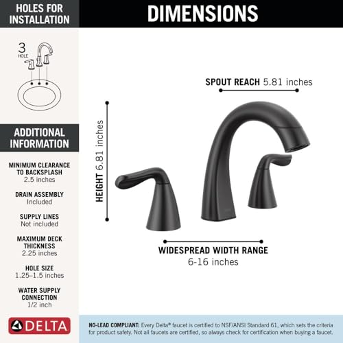 Delta Arvo Matte Black Bathroom Faucet with Sprayer, 8 Inch 3 Hole Widespread Bathroom Sink Faucet with Pull Out Sprayer, Push-Pop Drain, Matte Black 35840LF-BLPD - color: Matte Black