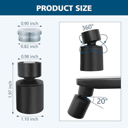 Swivel faucet aerator, 360° Swivel Kitchen Faucet Aerator, Dual-function 2-Flow Sprayer Faucet Head Replacement Kitchen Sink Faucet 55/64 inch Female Thread Faucet Extender (Matte Black-1) - color: Matte Black-1