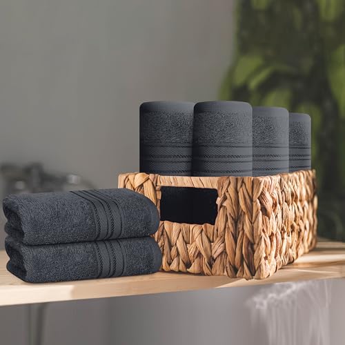 BOUTIQUO Ultra Soft Cotton Washcloths, Contains 12 Piece Face Cloths 12x12 inch, Ideal for Everyday use Face Towels, Compact & Lightweight Multi Purpose Washcloths - Charcoal Grey - color: Charcoal Grey, size: Washcloths - Set of 12