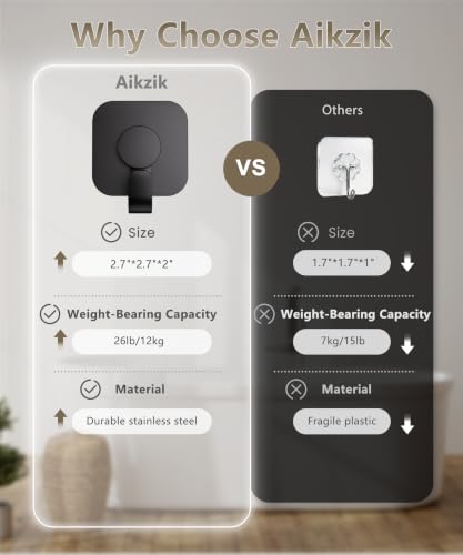 Aikzik 4 Pack Large Heavy Duty Wall Hooks - 26lb Max, Stainless Steel Adhesive Towel Hooks for Hanging Towel, Coat, Robe, Sticky Towel Holder for Wall Mount in Bathroom, Kitchen, Shower, Door - Black - color: Black