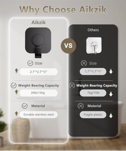 Aikzik 4 Pack Large Heavy Duty Wall Hooks - 26lb Max, Stainless Steel Adhesive Towel Hooks for Hanging Towel, Coat, Robe, Sticky Towel Holder for Wall Mount in Bathroom, Kitchen, Shower, Door - Black - color: Black