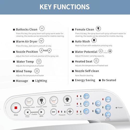 KERDE Electric Bidet Toilet Seat,Bidets For Existing Toilets,Rlongated,One-click Intelligent Operation, Warm Water Cleaning,Slow Close,Seat Cushion Keep Constant Temperature In Winter (Armrest) - style: Armrest