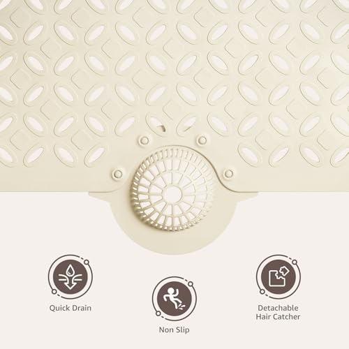 OTHWAY Bath Mat for Tub Non Slip: 39" X 17" Long Bathtub Mat with Hair Catcher│Big Drain Holes Shower Mats for Inside Shower│Machine Washable (Beige) - color: Beige