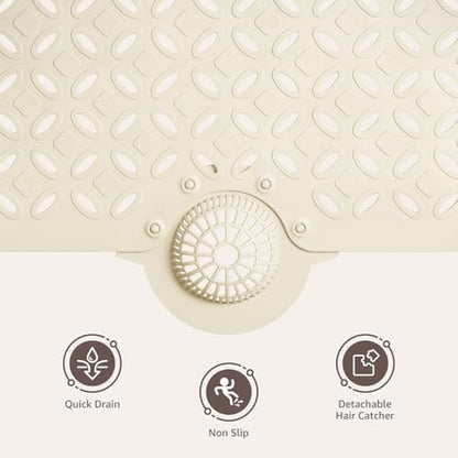 OTHWAY Bath Mat for Tub Non Slip: 39" X 17" Long Bathtub Mat with Hair Catcher│Big Drain Holes Shower Mats for Inside Shower│Machine Washable (Beige) - color: Beige
