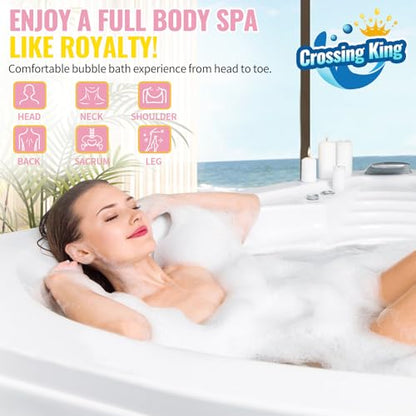 Crossing King Bubble Bath Mat, Bubble Bath Mat Tub Spa Massager, Pink | for Smooth Bathtub, Non-Slip, 6-Speed Bubbles, with Pillow, Machine and Remote, for Home Spa Experience, 45*17in - color: Pink