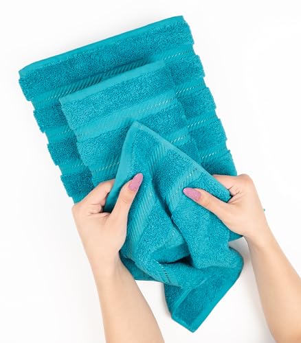 American Soft Linen 100% Cotton Luxury Turkish Towels, 4 PC Bath Towel Set | Soft Absorbent Quick Dry OEKO Tex Standard 100 Certificated Durable Machine Washable Premium Hotel Quality - color: Aqua Blue, size: 27"x54"