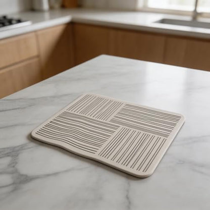 Diatomaceous Earth Kitchen Mat, Fast Absorbent Dish Drainer Pad with Non-Slip Rubber Backing for Countertop, Sink, Bathroom and Pet Feeding, Quick-Dry Water(A)