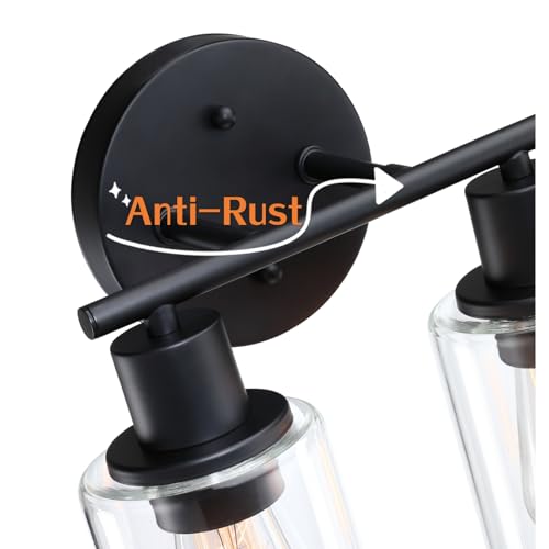 WISBEAM 2-Light Bathroom Vanity Light, Black Bathroom Light Fixtures with Clear Glass Shade Including E26 Medium Base, Bulb NOT Included, Vanity Light Over Mirror - color: Black, size: VNT003